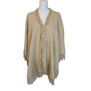 Coldwater Creek Tan Wrap Fringe Hem One Size Western Neutral Boho Chic Preppy